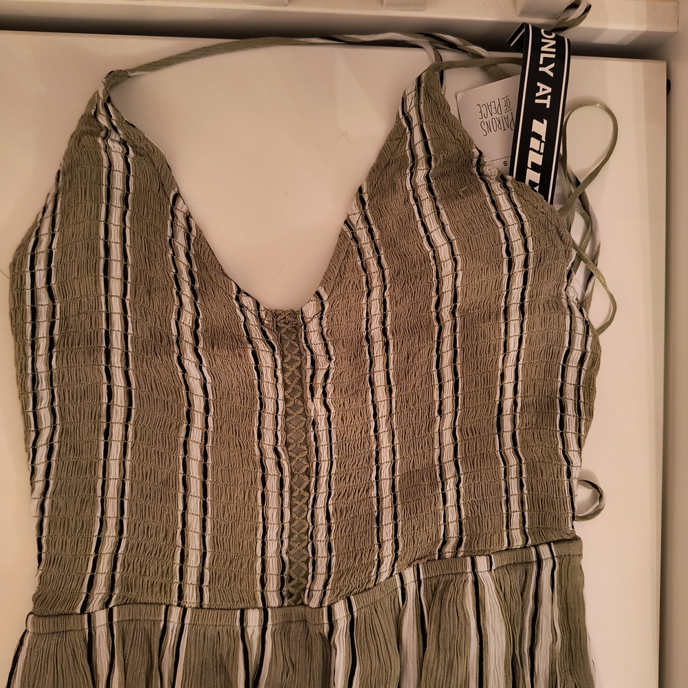 Tilly's Olive and Black Striped Jumpsuit